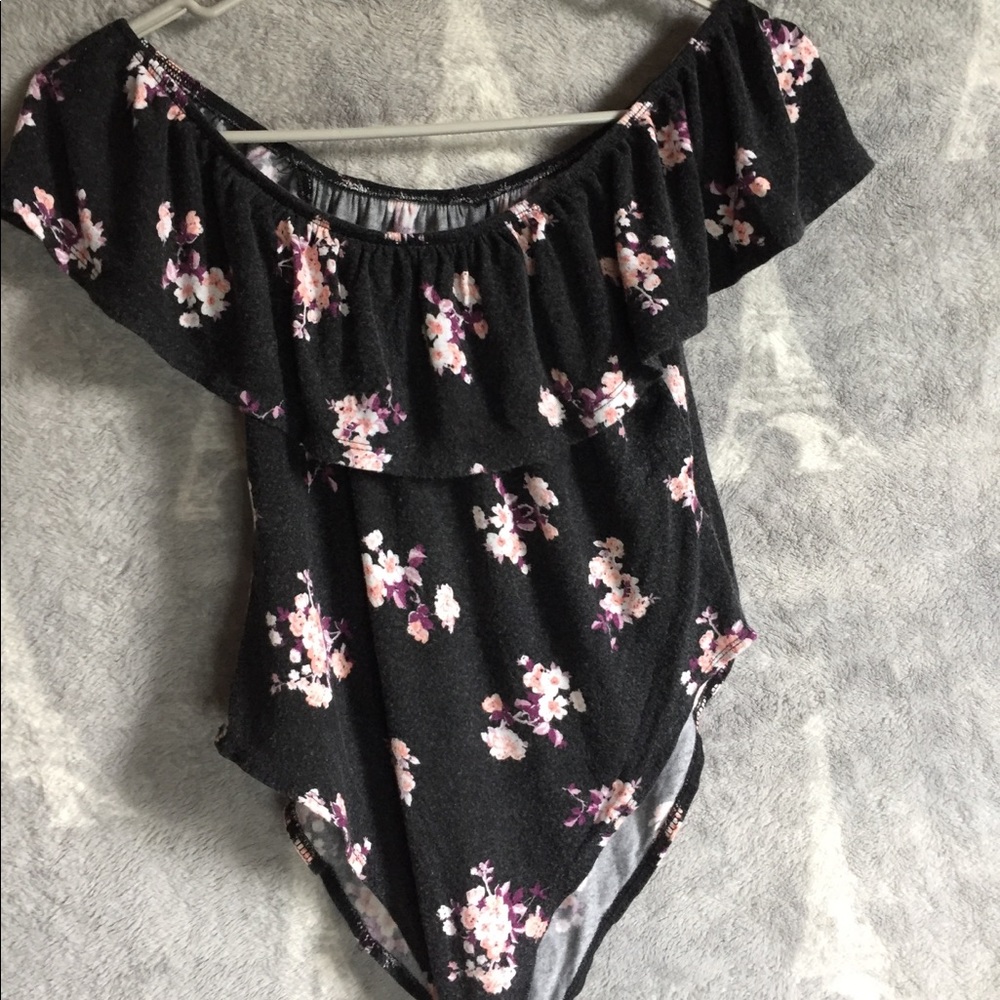 Black with flowers Bodysuit